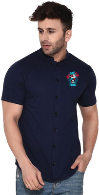 GEUM Men Printed Casual Dark Blue Shirt