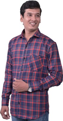 FLY FREE Men Checkered Casual Red, Dark Blue Shirt