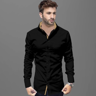 Voroxy Men Solid Casual Black Shirt