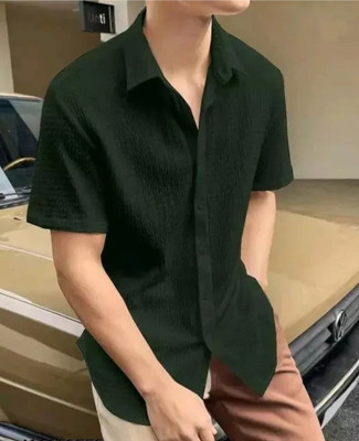 SH FSN Men Self Design Casual Green Shirt