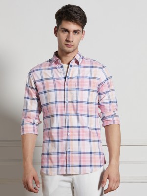 Dennis Lingo Men Checkered Casual Pink Shirt