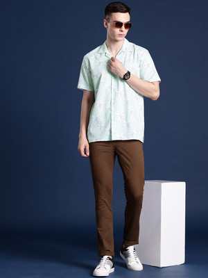 Hancock Men Floral Print Casual Green Shirt