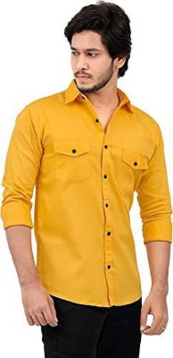 AIA Men Solid Casual Yellow Shirt