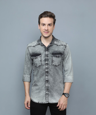 CAZZBA Men Solid Casual Grey Shirt
