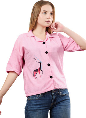 sikrifab Women Printed Casual Pink Shirt