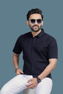 NAJMAFASHION Men Solid Casual Black Shirt