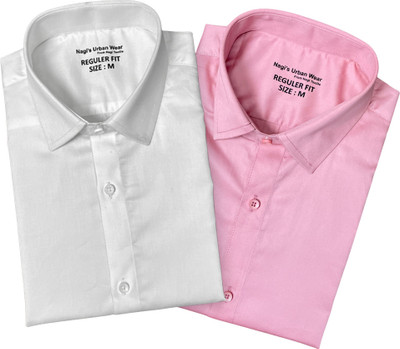 Nagi Textile Men Solid Formal White Shirt(Pack of 2)