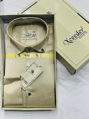 xceeder Men Self Design Party Beige Shirt