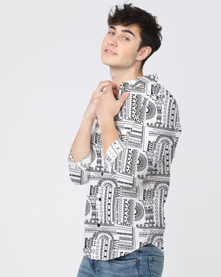 HASINI Fashion Men Printed Casual White Shirt