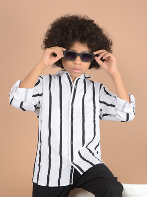 CRIMSOUNE CLUB Boys Striped Casual White, Black Shirt