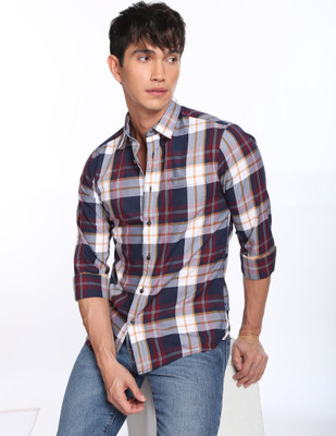 FLYING MACHINE Men Checkered Casual Red Shirt
