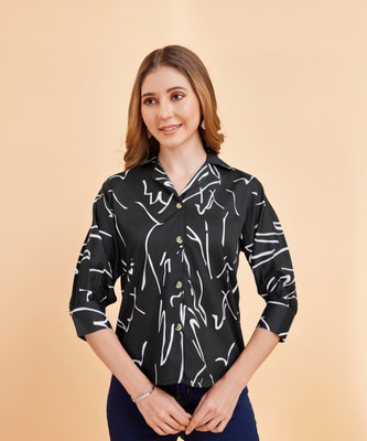 METRONAUT Women Printed Casual Black, White Shirt