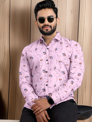 LAXMI CLOTHING Men Self Design Casual Pink Shirt