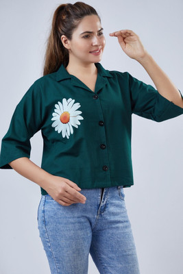 VAVA Creation Women Solid Casual Dark Green Shirt