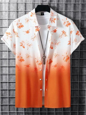 SEVENTEENSTITCH Men Printed Casual White, Orange Shirt