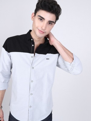 The Indian Garage Co. Men Color Block Casual Grey Shirt