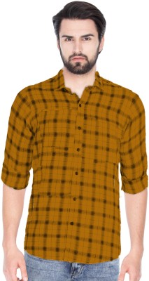 Indi Hemp Men Checkered Casual Brown Shirt