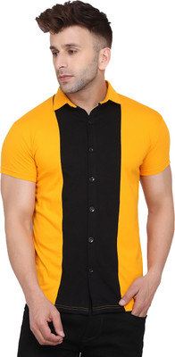 BEYOU FASHION Men Color Block Casual Yellow, Black Shirt