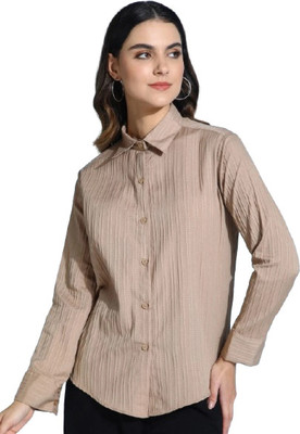 harshiv Women Striped Casual Beige Shirt