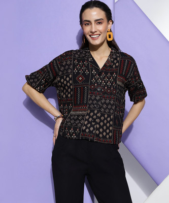 Clemira Women Printed Party Black Shirt