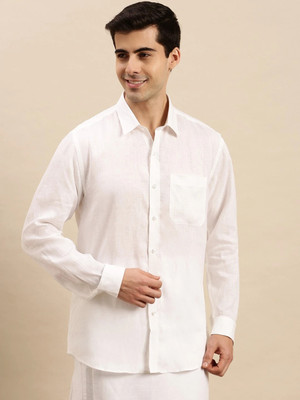 Ramraj Cotton Men Solid Formal White Shirt