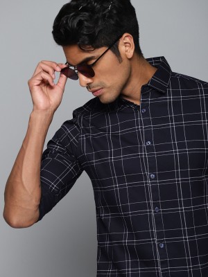 Dennis Lingo Men Checkered Casual Blue Shirt