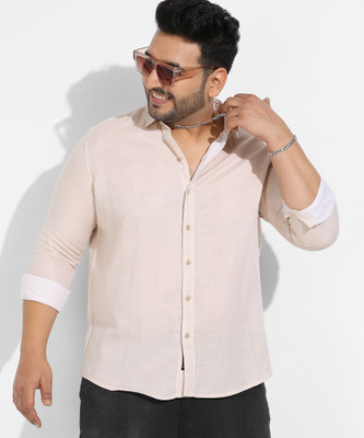 Instafab Plus Men Self Design Casual Beige Shirt