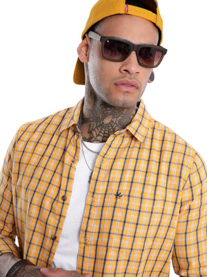 WROGN Men Checkered Casual Yellow Shirt