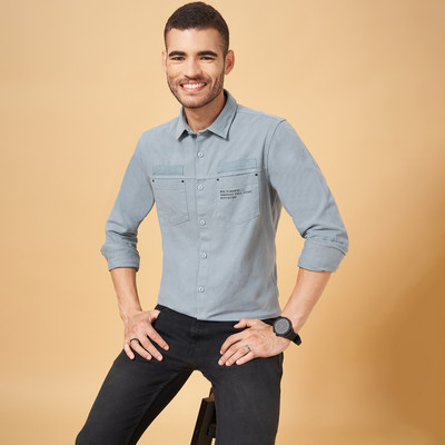 PEOPLE Men Solid Formal Grey Shirt