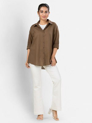 Crazy Needle Women Solid Casual Brown Shirt