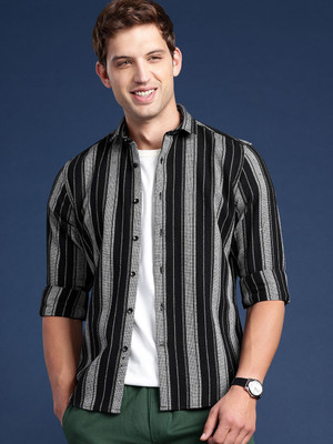 Mast & Harbour Men Striped Casual Black Shirt
