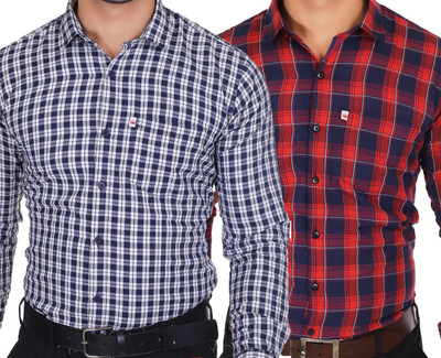 Marc Laurent Men Checkered Casual Blue Shirt(Pack of 2)