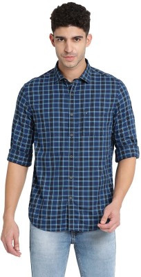 TURTLE Men Checkered Casual Dark Blue, Black, White Shirt