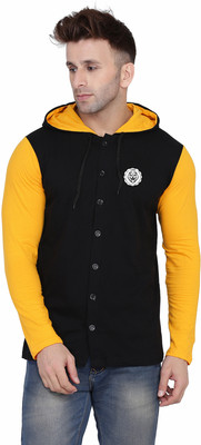 Money Leaf Men Solid Casual Yellow, Black Shirt