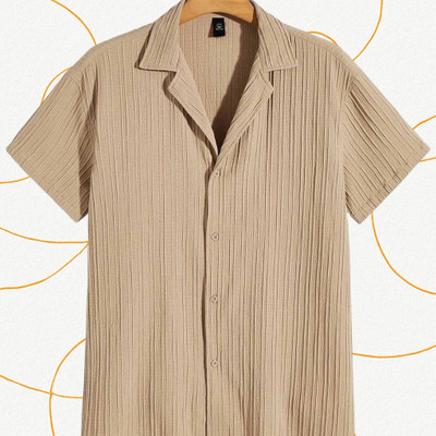 A Dearise Trend Men Self Design Casual Beige Shirt