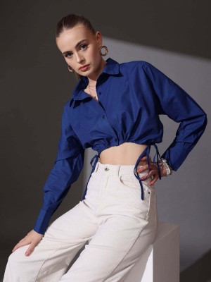 STREET9 Women Solid Formal Blue Shirt