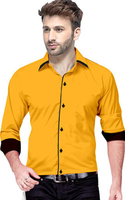 Pepzo Men Solid Casual Yellow Shirt