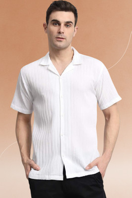 A DEEMOON TREND Men Self Design Casual White Shirt