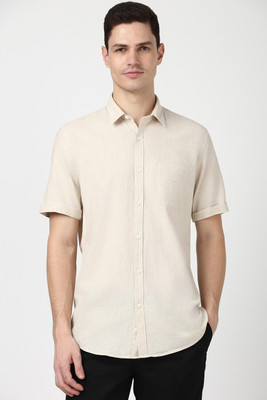 PETER ENGLAND Men Self Design Casual Cream Shirt