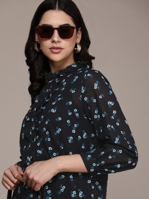 French Connection Women Printed Casual Dark Blue Shirt