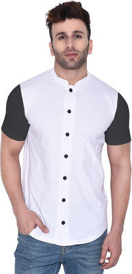 GEUM Men Color Block Casual White, Black Shirt