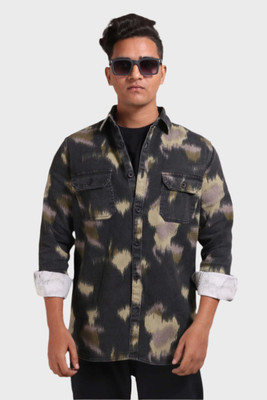 Xkind Men Printed Casual Green Shirt