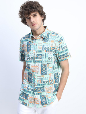 HIGHLANDER Men Printed Casual Green Shirt