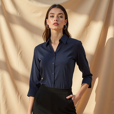 kaarchop Women Solid Formal Dark Blue Shirt