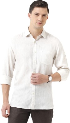 Linen Club Men Solid Casual Beige Shirt