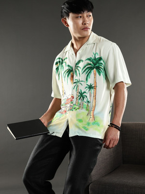 Eszett Men Printed Casual White Shirt