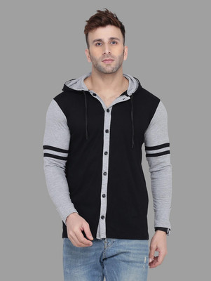 GEUM Men Color Block Casual Black, Grey Shirt