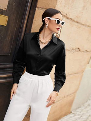 METRONAUT Women Solid Casual Black Shirt