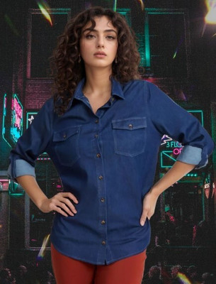 HouseOfCommon Women Solid Casual Blue Shirt