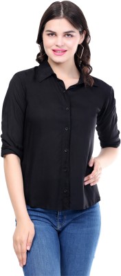 SNIFFY Girls Solid Casual Black Shirt